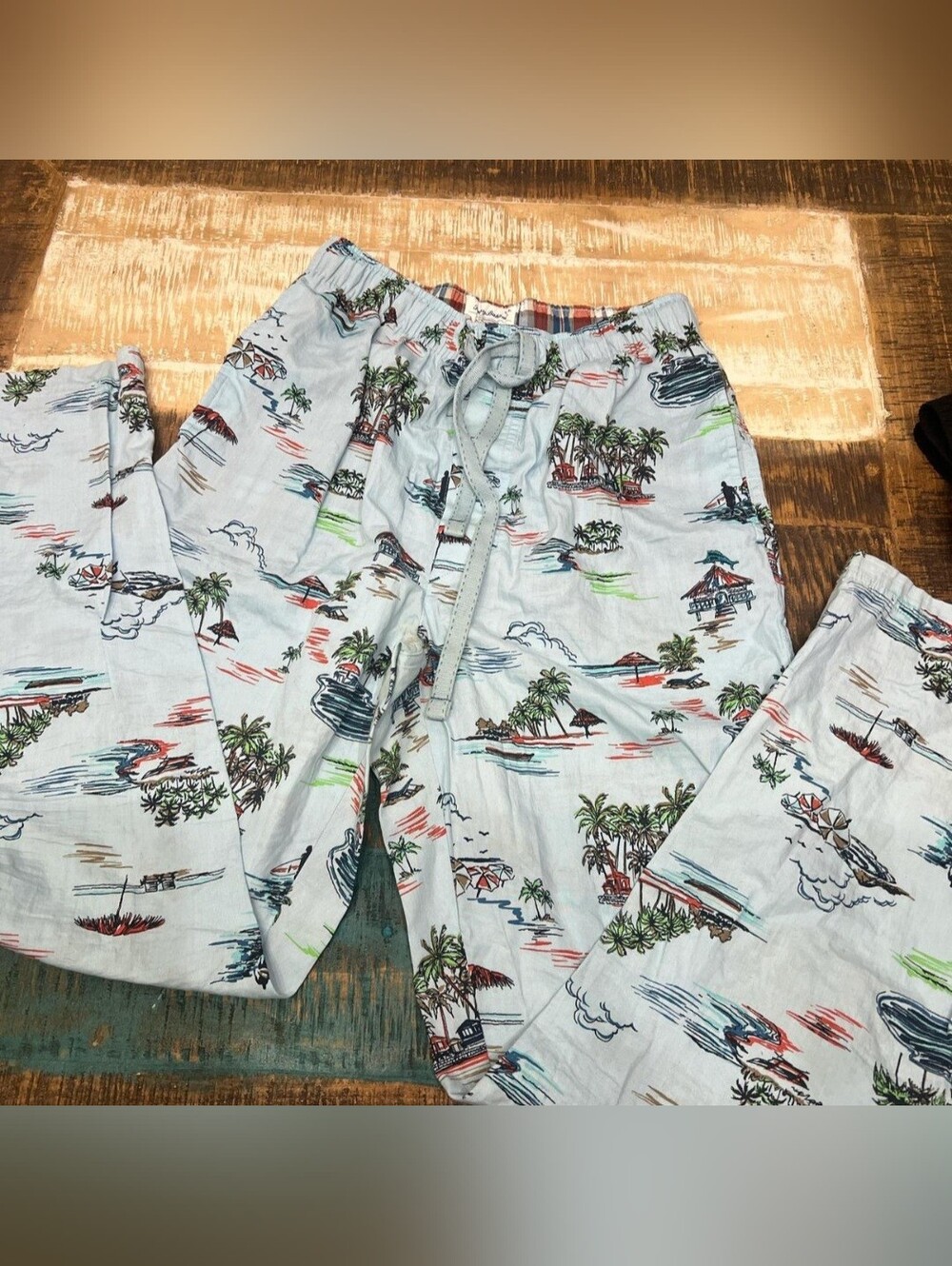 Tommy Bahama Men's 100% Cotton Pajama Pants Blue Island Print Tiki Hut Small 🏝